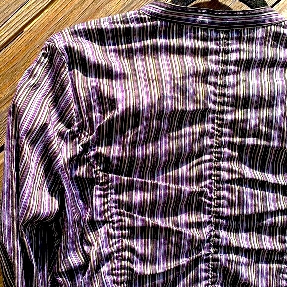 Purple striped long sleeve button top with ruching New! - Picture 10 of 16